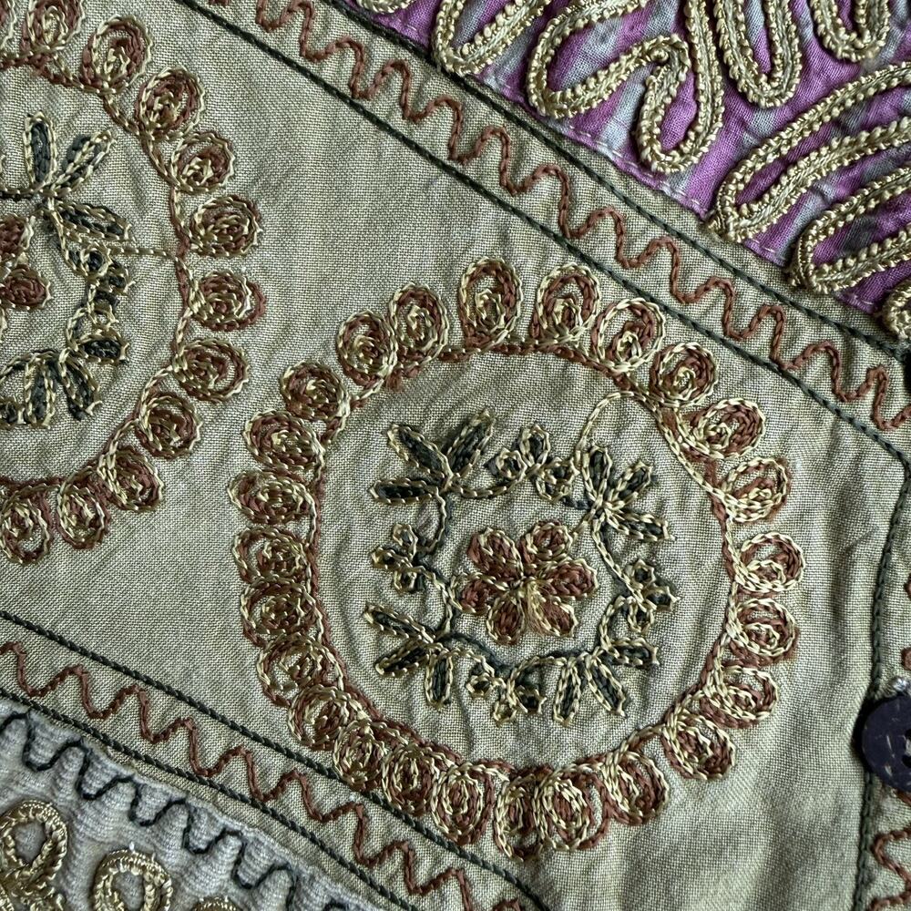 Boho Embroidered Festival Vest Mustard Gold Floral Tapestry Indie Top‎ Women - Picture 9 of 10